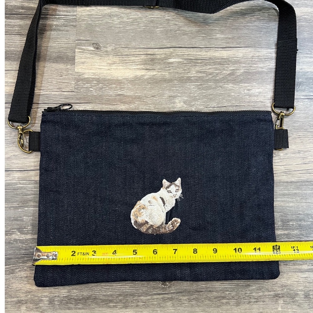 Denim Cat Crossbody Bag Indie Cottagecore Adjustable Strap Zipper Purse‎ - Picture 3 of 6